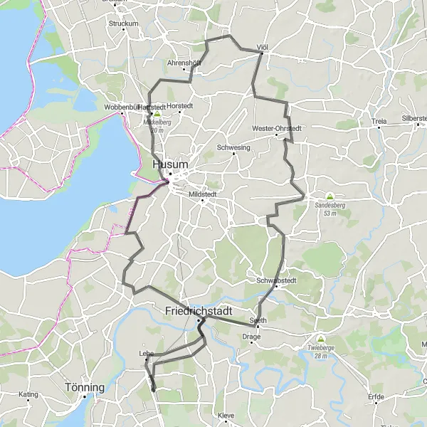Karten-Miniaturansicht der Radinspiration "Radtour durch Koldenbüttel und Wittbek" in Schleswig-Holstein, Germany. Erstellt vom Tarmacs.app-Routenplaner für Radtouren