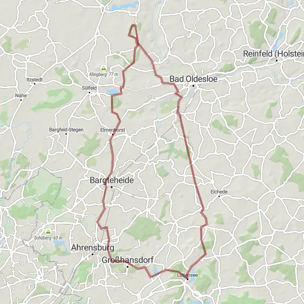 Map miniature of "Großhansdorf Gravel Adventure" cycling inspiration in Schleswig-Holstein, Germany. Generated by Tarmacs.app cycling route planner