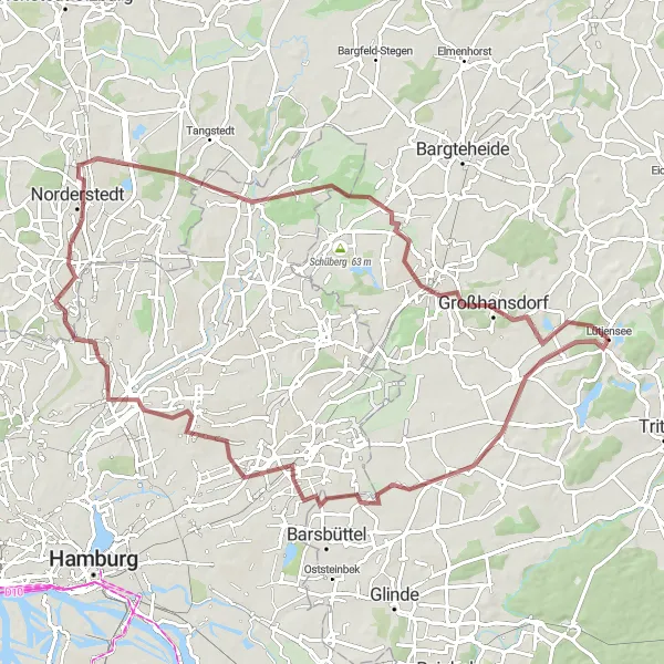 Map miniature of "Rural Gravel Adventure" cycling inspiration in Schleswig-Holstein, Germany. Generated by Tarmacs.app cycling route planner