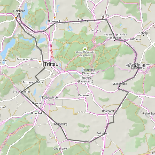 Karten-Miniaturansicht der Radinspiration "Gemütliche Fahrt entlang von Linau und Trittau" in Schleswig-Holstein, Germany. Erstellt vom Tarmacs.app-Routenplaner für Radtouren