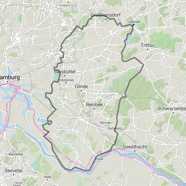 Map miniature of "Grand Hamburg Adventure" cycling inspiration in Schleswig-Holstein, Germany. Generated by Tarmacs.app cycling route planner
