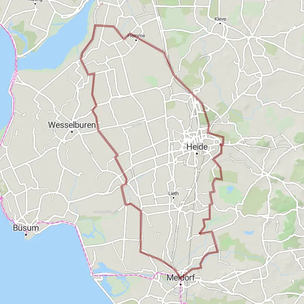 Karten-Miniaturansicht der Radinspiration "Wöhrden - Karolinenkoog - Norderwurth Gravelweg" in Schleswig-Holstein, Germany. Erstellt vom Tarmacs.app-Routenplaner für Radtouren