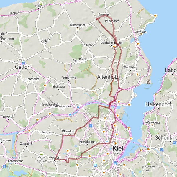 Map miniature of "Scenic Gravel Route to Holtenau" cycling inspiration in Schleswig-Holstein, Germany. Generated by Tarmacs.app cycling route planner