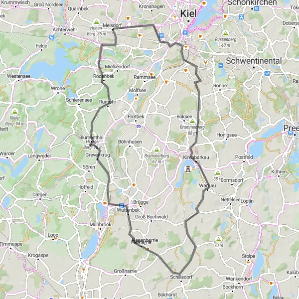 Map miniature of "Mettenhof and Rodenbek Road Route" cycling inspiration in Schleswig-Holstein, Germany. Generated by Tarmacs.app cycling route planner