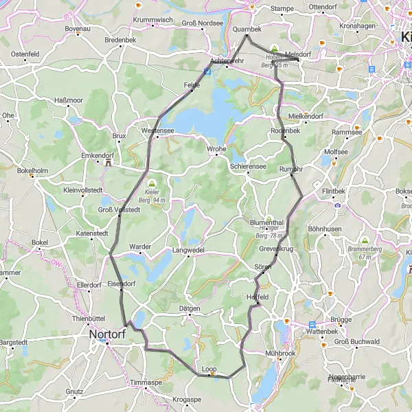 Map miniature of "Grevenkrug Adventure" cycling inspiration in Schleswig-Holstein, Germany. Generated by Tarmacs.app cycling route planner