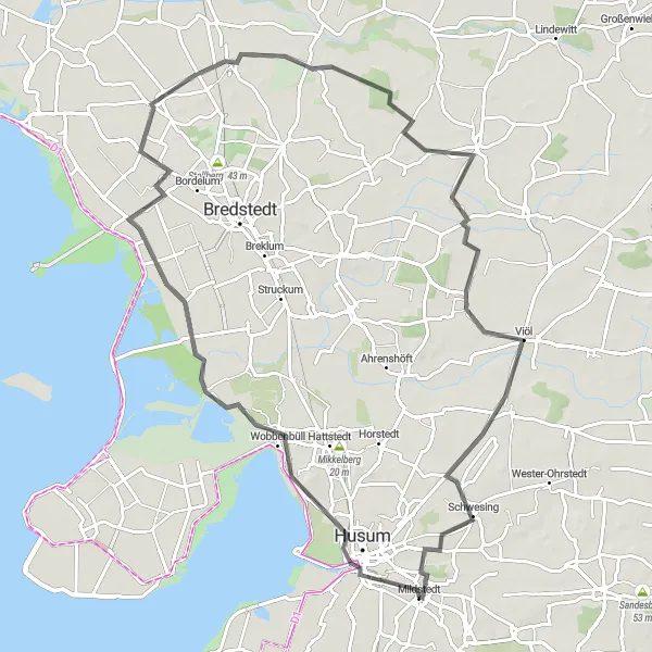 Map miniature of "Schobüll Loop" cycling inspiration in Schleswig-Holstein, Germany. Generated by Tarmacs.app cycling route planner
