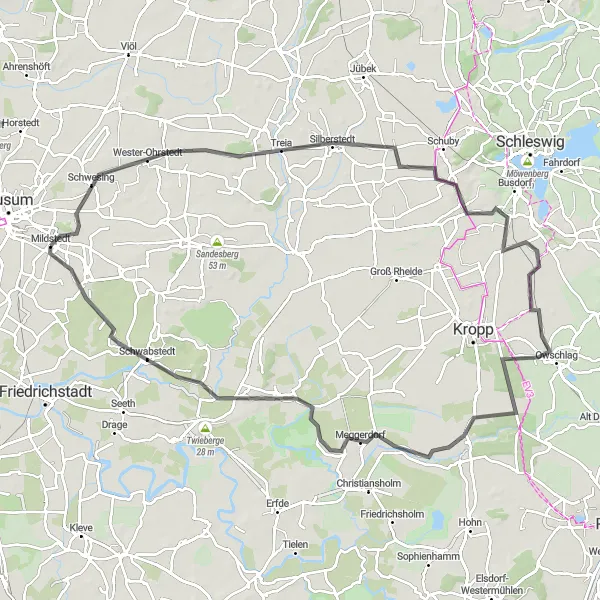 Karten-Miniaturansicht der Radinspiration "Rundtour mit Observationsturm "Alte Sorge-Schleife"" in Schleswig-Holstein, Germany. Erstellt vom Tarmacs.app-Routenplaner für Radtouren