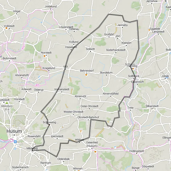 Map miniature of "Immenstedt-Mildstedt Loop" cycling inspiration in Schleswig-Holstein, Germany. Generated by Tarmacs.app cycling route planner