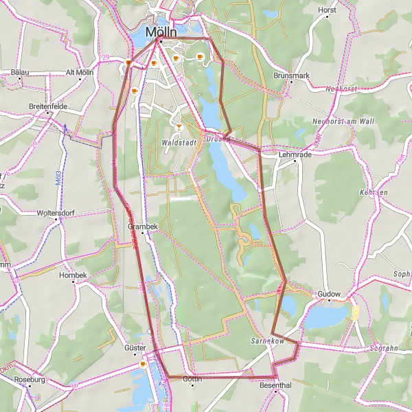 Map miniature of "Short Gravel Adventure" cycling inspiration in Schleswig-Holstein, Germany. Generated by Tarmacs.app cycling route planner