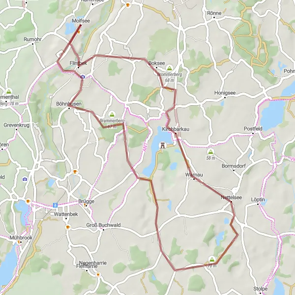 Map miniature of "Flintbek and Kirchbarkau Gravel Route" cycling inspiration in Schleswig-Holstein, Germany. Generated by Tarmacs.app cycling route planner