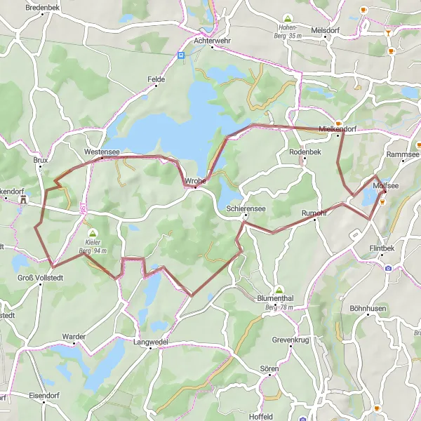 Map miniature of "Rumohr and Mielkendorf Gravel Route" cycling inspiration in Schleswig-Holstein, Germany. Generated by Tarmacs.app cycling route planner