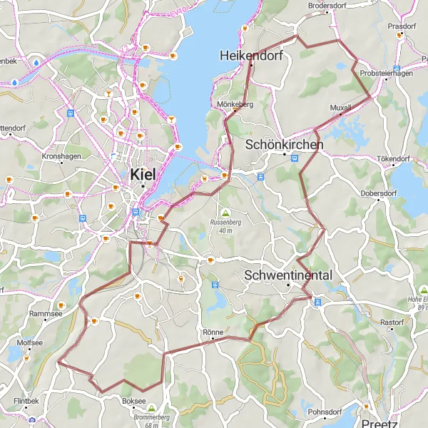 Map miniature of "Gaarden-Ost and Schwentinental Gravel Route" cycling inspiration in Schleswig-Holstein, Germany. Generated by Tarmacs.app cycling route planner