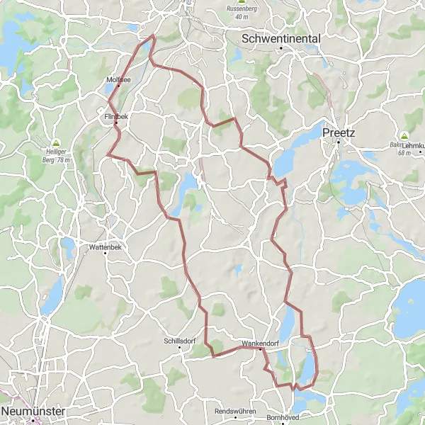 Map miniature of "Molfsee and Surroundings" cycling inspiration in Schleswig-Holstein, Germany. Generated by Tarmacs.app cycling route planner