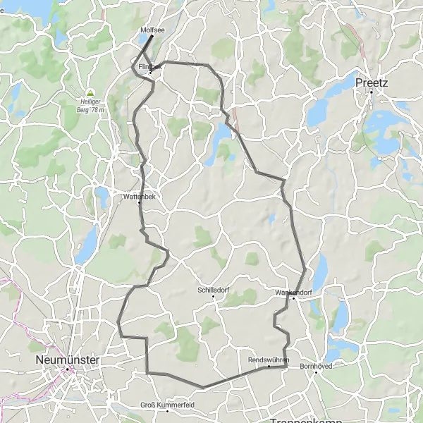 Karten-Miniaturansicht der Radinspiration "Entdeckerweg rund um Molfsee" in Schleswig-Holstein, Germany. Erstellt vom Tarmacs.app-Routenplaner für Radtouren