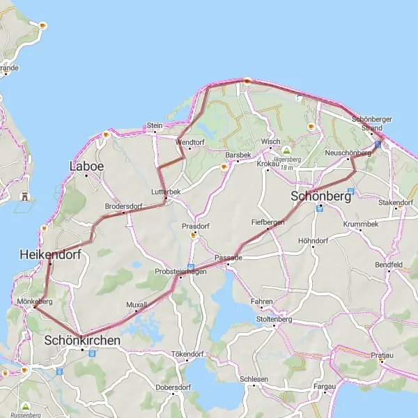 Map miniature of "Coastal Gravel Loop Cycling Route" cycling inspiration in Schleswig-Holstein, Germany. Generated by Tarmacs.app cycling route planner