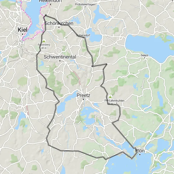 Map miniature of "Plön Loop Road Cycling Route" cycling inspiration in Schleswig-Holstein, Germany. Generated by Tarmacs.app cycling route planner