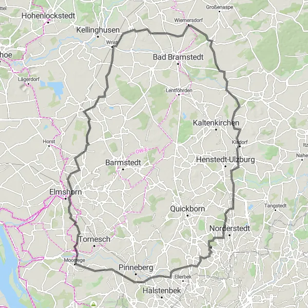 Map miniature of "Moorege Bike Route 1" cycling inspiration in Schleswig-Holstein, Germany. Generated by Tarmacs.app cycling route planner