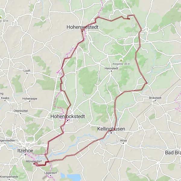 Map miniature of "Adventurous Gravel Route" cycling inspiration in Schleswig-Holstein, Germany. Generated by Tarmacs.app cycling route planner