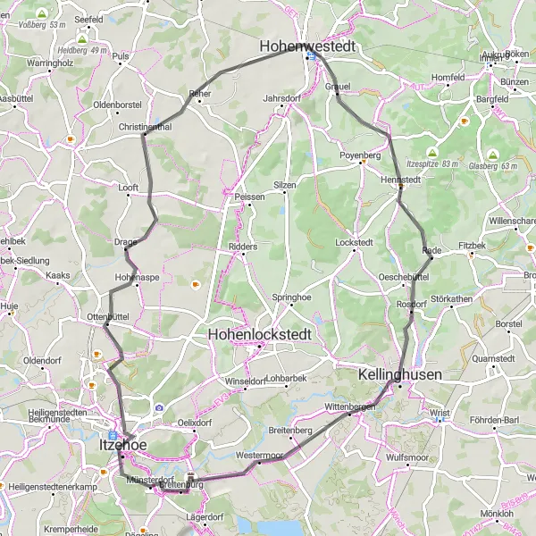 Map miniature of "Hohenaspe Tour" cycling inspiration in Schleswig-Holstein, Germany. Generated by Tarmacs.app cycling route planner