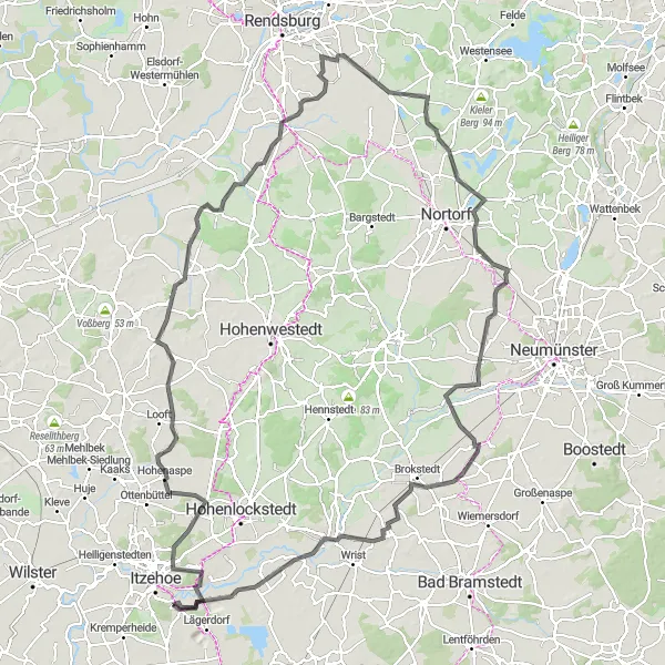 Map miniature of "Breitenburg Loop" cycling inspiration in Schleswig-Holstein, Germany. Generated by Tarmacs.app cycling route planner