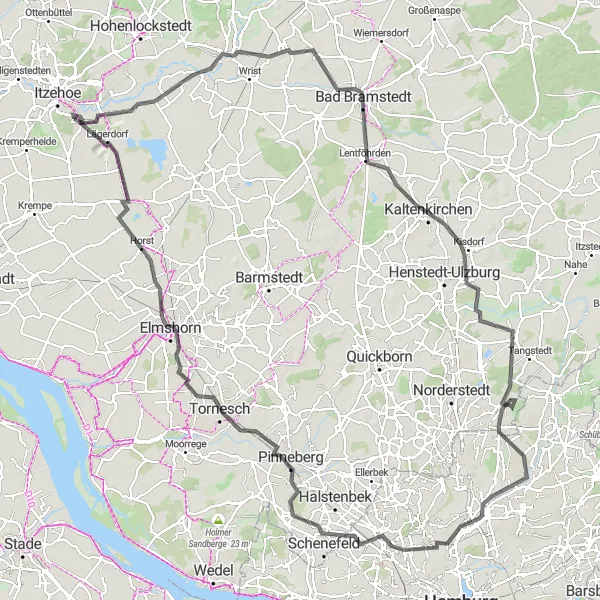 Karten-Miniaturansicht der Radinspiration "Epic Road Cycling Tour von Münsterdorf nach Pinneberg" in Schleswig-Holstein, Germany. Erstellt vom Tarmacs.app-Routenplaner für Radtouren