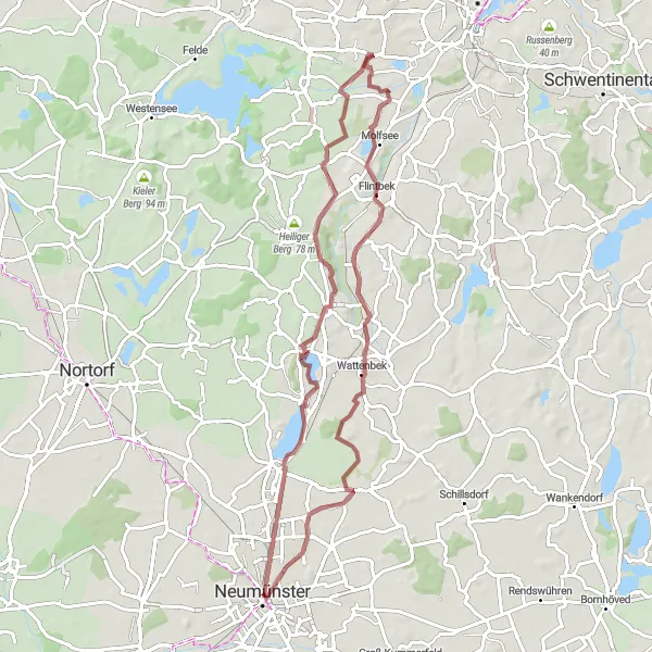 Map miniature of "Gravel Adventure in Schleswig-Holstein" cycling inspiration in Schleswig-Holstein, Germany. Generated by Tarmacs.app cycling route planner