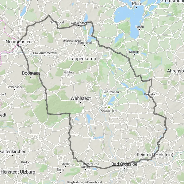 Map miniature of "Neumünster to Schwienhagen" cycling inspiration in Schleswig-Holstein, Germany. Generated by Tarmacs.app cycling route planner