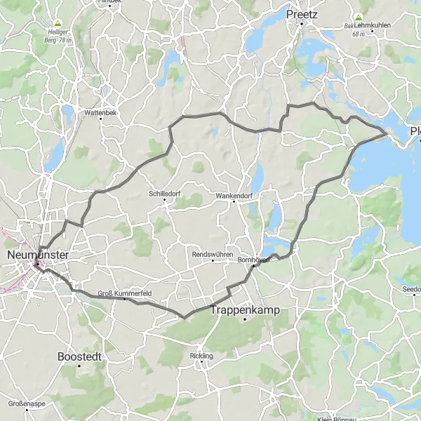 Map miniature of "Neumünster to Ruthenberg" cycling inspiration in Schleswig-Holstein, Germany. Generated by Tarmacs.app cycling route planner