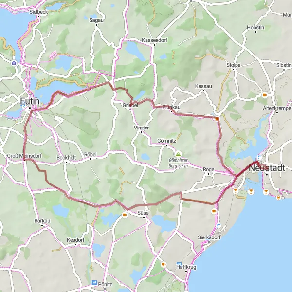 Map miniature of "Eutin and Bebensundbrücke Gravel Route" cycling inspiration in Schleswig-Holstein, Germany. Generated by Tarmacs.app cycling route planner