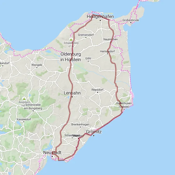 Map miniature of "Coastal Gravel Adventure" cycling inspiration in Schleswig-Holstein, Germany. Generated by Tarmacs.app cycling route planner