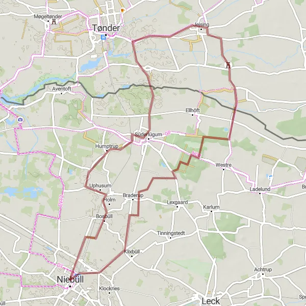 Map miniature of "Wadden Sea Gravel Adventure" cycling inspiration in Schleswig-Holstein, Germany. Generated by Tarmacs.app cycling route planner