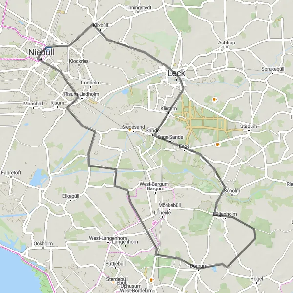 Map miniature of "Leck Adventure Ride" cycling inspiration in Schleswig-Holstein, Germany. Generated by Tarmacs.app cycling route planner