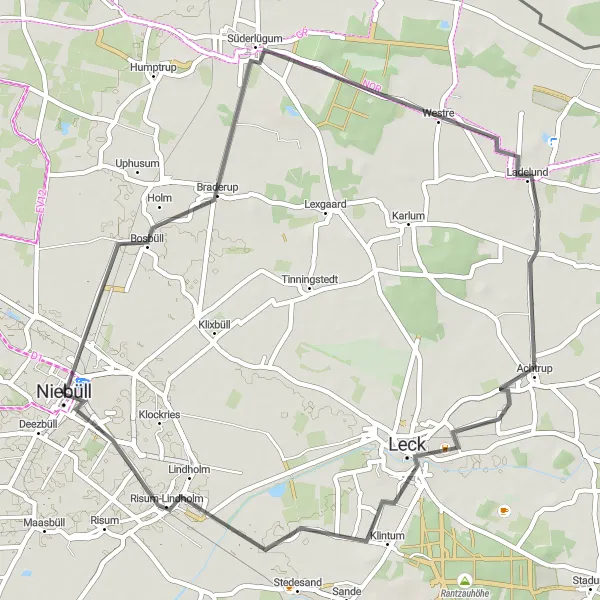 Map miniature of "Bosbüll Loop" cycling inspiration in Schleswig-Holstein, Germany. Generated by Tarmacs.app cycling route planner