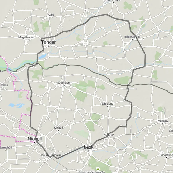 Map miniature of "Discovering the Danish Border by Road" cycling inspiration in Schleswig-Holstein, Germany. Generated by Tarmacs.app cycling route planner