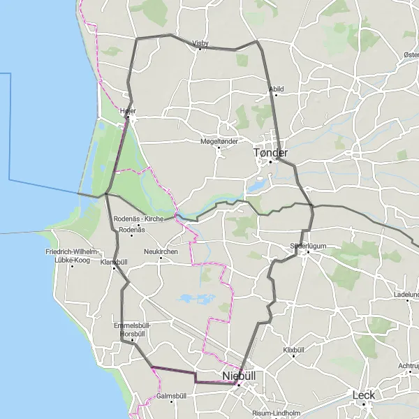 Map miniature of "The Best of Borderlands" cycling inspiration in Schleswig-Holstein, Germany. Generated by Tarmacs.app cycling route planner