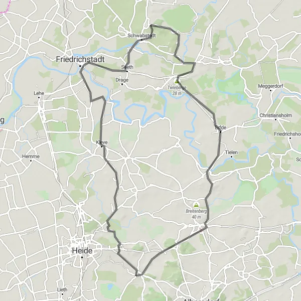 Karten-Miniaturansicht der Radinspiration "Radtour von Nordhastedt nach Friedrichstadt" in Schleswig-Holstein, Germany. Erstellt vom Tarmacs.app-Routenplaner für Radtouren