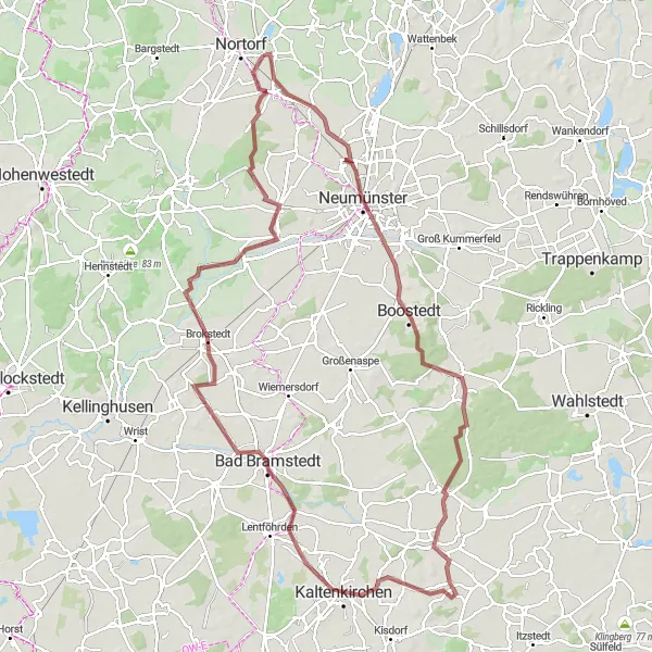 Map miniature of "Discovering Bad Bramstedt and Kuhberg" cycling inspiration in Schleswig-Holstein, Germany. Generated by Tarmacs.app cycling route planner