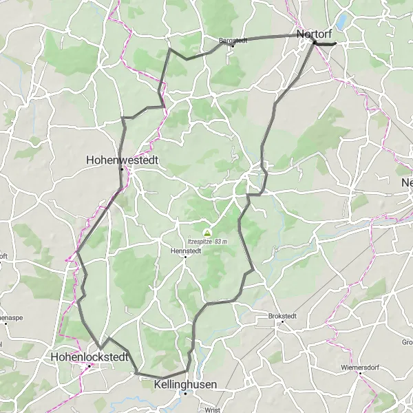 Karten-Miniaturansicht der Radinspiration "Road-Tour durch Glasberg und Oeschebüttel" in Schleswig-Holstein, Germany. Erstellt vom Tarmacs.app-Routenplaner für Radtouren
