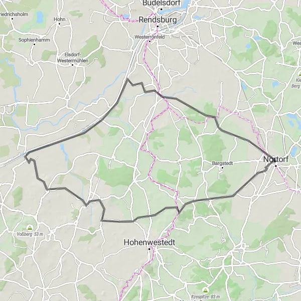 Map miniature of "Scenic Loop Around Osterstedt" cycling inspiration in Schleswig-Holstein, Germany. Generated by Tarmacs.app cycling route planner