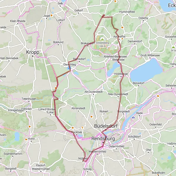 Map miniature of "Fockbek and Ascheffel Discovery" cycling inspiration in Schleswig-Holstein, Germany. Generated by Tarmacs.app cycling route planner