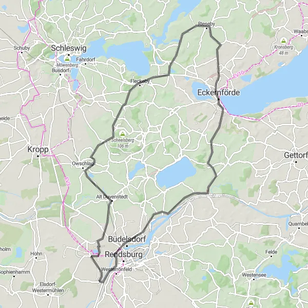 Map miniature of "Rieseby and Sehestedt Loop" cycling inspiration in Schleswig-Holstein, Germany. Generated by Tarmacs.app cycling route planner