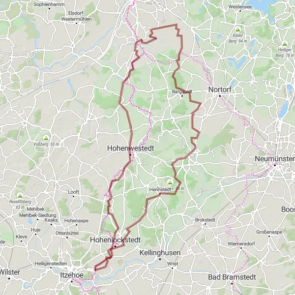 Map miniature of "The Aukrug Challenge" cycling inspiration in Schleswig-Holstein, Germany. Generated by Tarmacs.app cycling route planner