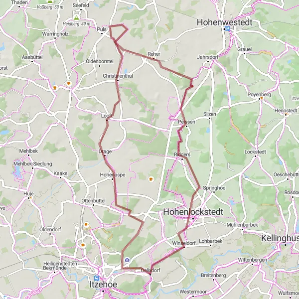 Map miniature of "Off-road Exploration Near Oelixdorf" cycling inspiration in Schleswig-Holstein, Germany. Generated by Tarmacs.app cycling route planner