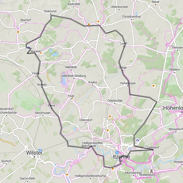 Map miniature of "Journey to Wacken" cycling inspiration in Schleswig-Holstein, Germany. Generated by Tarmacs.app cycling route planner
