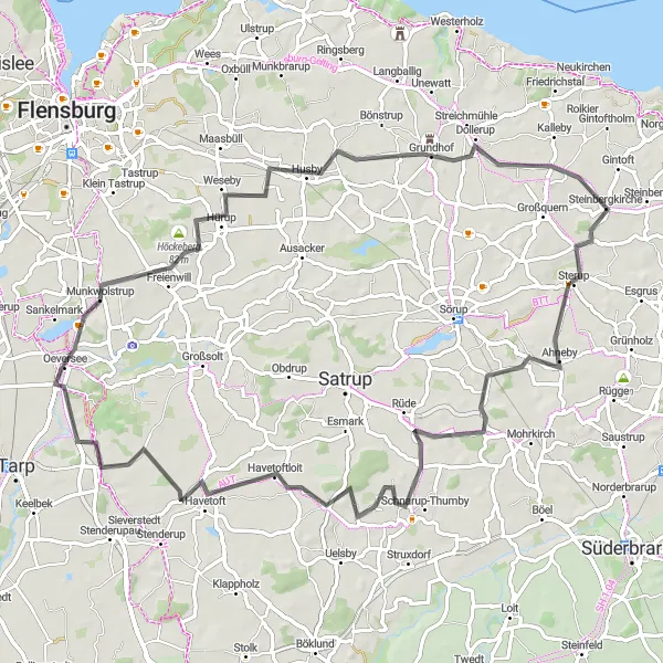 Karten-Miniaturansicht der Radinspiration "Abenteuerliche 72 km Tour von Oeversee" in Schleswig-Holstein, Germany. Erstellt vom Tarmacs.app-Routenplaner für Radtouren