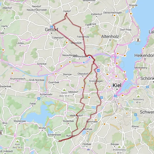 Map miniature of "Osdorf Gravel Adventure" cycling inspiration in Schleswig-Holstein, Germany. Generated by Tarmacs.app cycling route planner