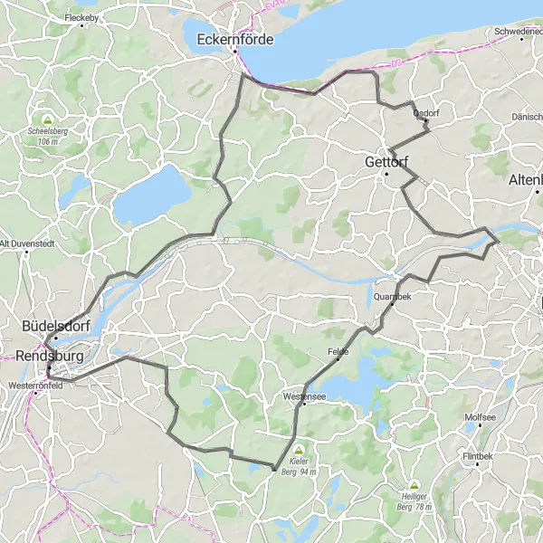 Map miniature of "The Tüttendorf Circuit" cycling inspiration in Schleswig-Holstein, Germany. Generated by Tarmacs.app cycling route planner