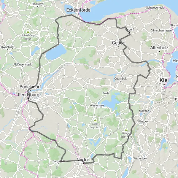 Map miniature of "Tüttendorf Nature Ride" cycling inspiration in Schleswig-Holstein, Germany. Generated by Tarmacs.app cycling route planner