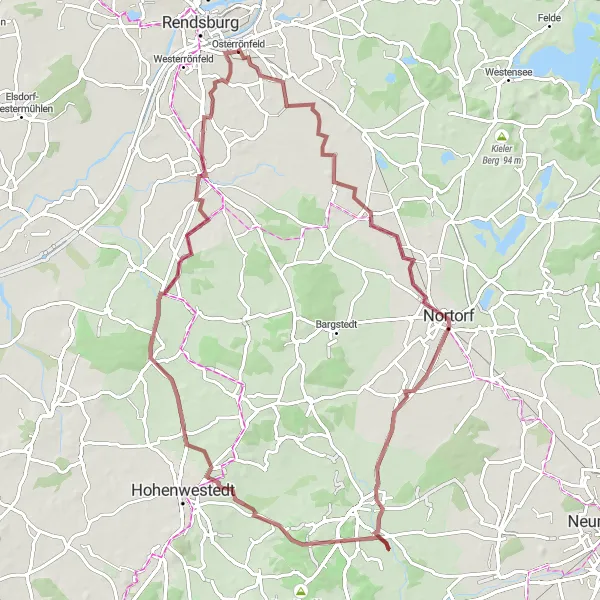 Map miniature of "A Journey Through Gnutz and Jevenstedt" cycling inspiration in Schleswig-Holstein, Germany. Generated by Tarmacs.app cycling route planner