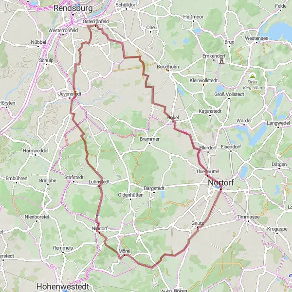 Karten-Miniaturansicht der Radinspiration "Rundfahrt um den geografischen Mittelpunkt" in Schleswig-Holstein, Germany. Erstellt vom Tarmacs.app-Routenplaner für Radtouren